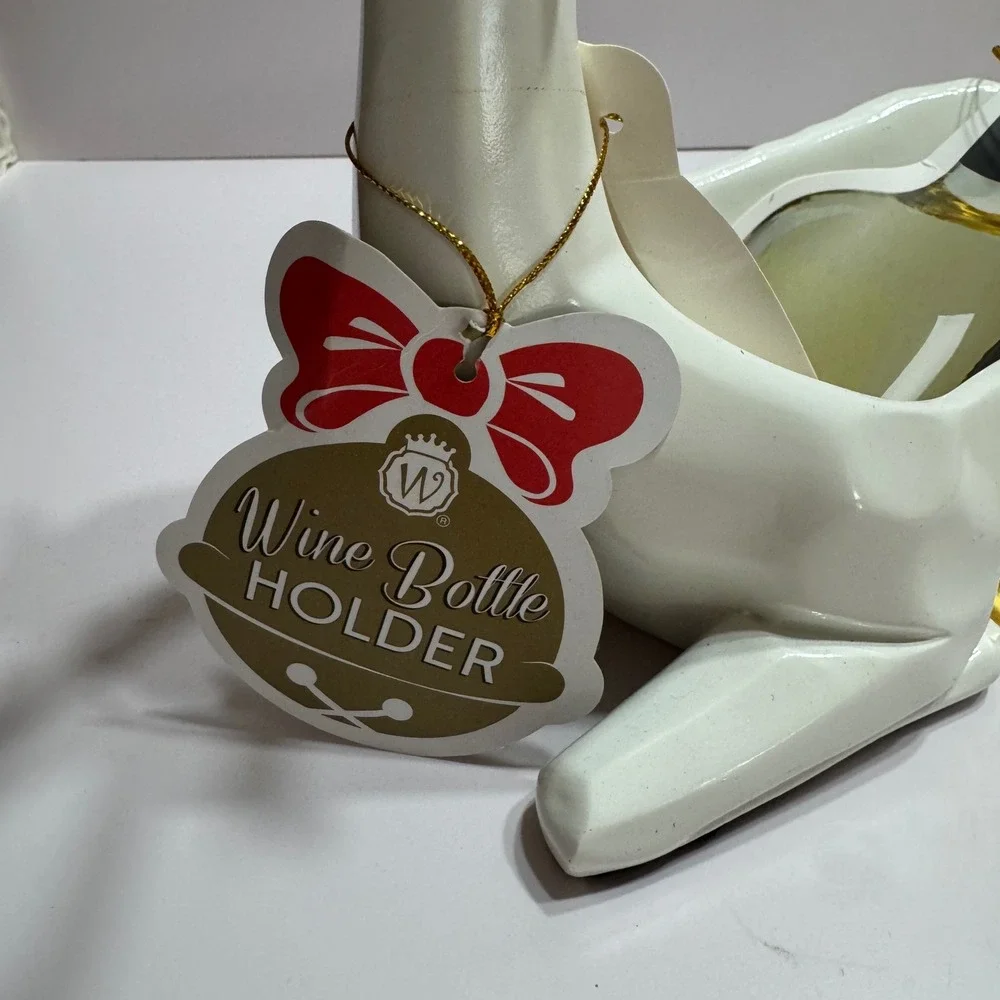 Wild Eye Designs White Gold Reindeer Wine Bottle Holder Geometric Ceramic Deer
